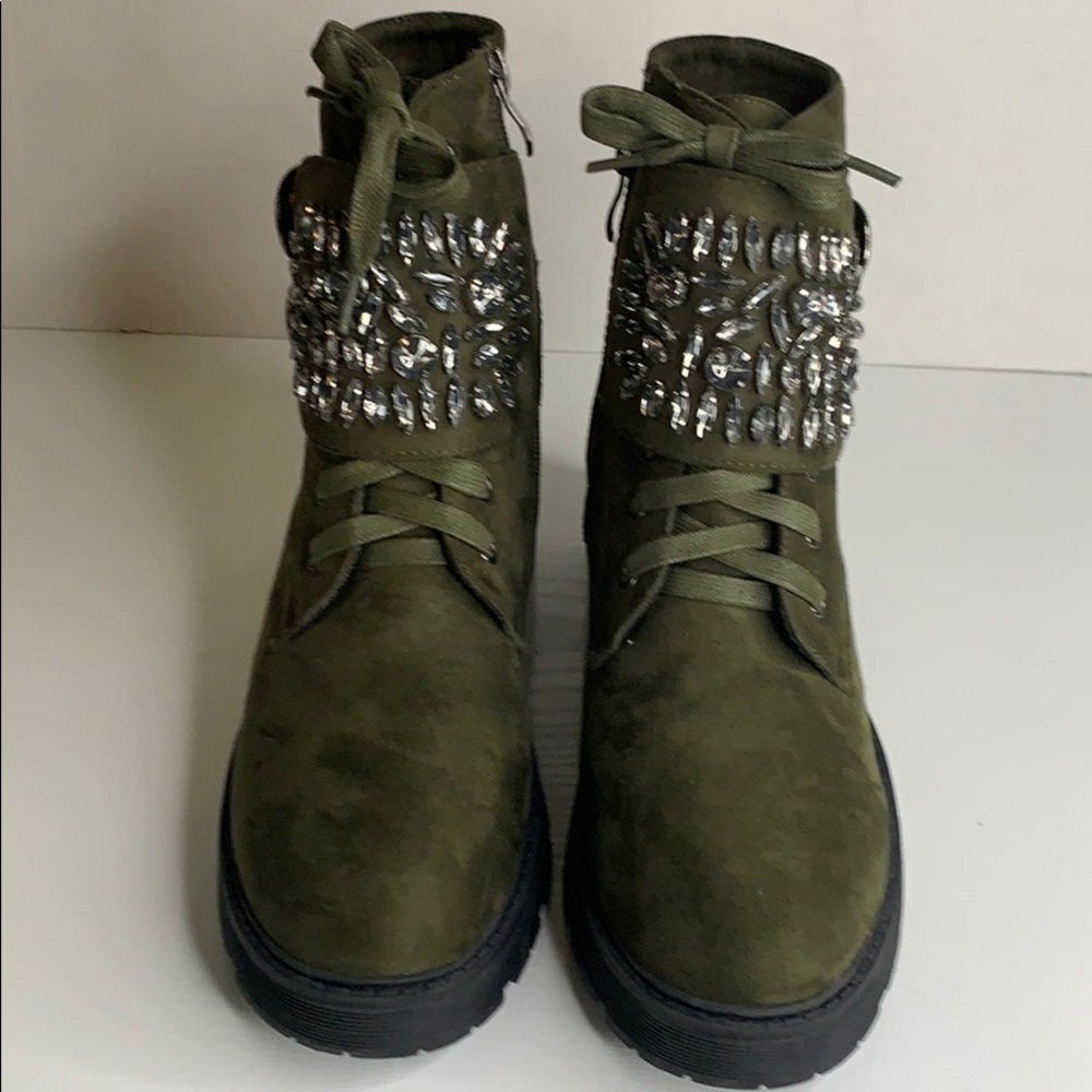 Olivia Miller Green Rhinestone Hyder Hiking Boots